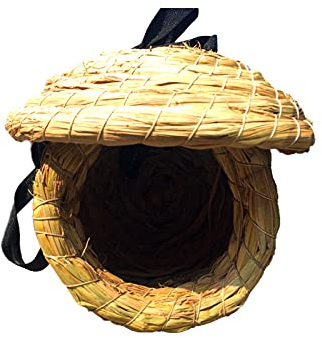 Atroy Nido de pájaros de paja, pequeño 100% fibra natural tejida a mano paja, casa de jaula para pájaros, loros