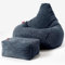 Lounge Pug Cord Highback Bean Bag Chair and Footstool - Gaming Recliner Bean Bags for Adults - Navy Blue