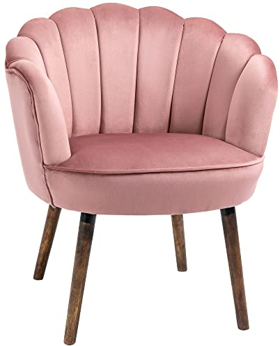 HOMCOM Esszimmerstuhl Küchenstuhl Sessel mit Rückenlehne Wohnzimmerstuhl Polyester Gummiholz Rosa 66 x 66 x 78,5 cm