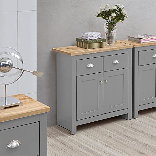 Timber Art Design UK Lisbon Sideboard Storage Cupboard with 2 Doors & 2 Drawers Compact Storage Organizer Unit For For Dining Room, Living Room, Modern Cupboard, Grey - H82 x W79 x D35 cm