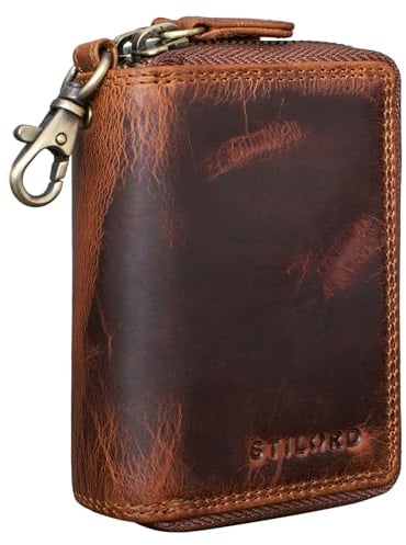 STILORD 'Amell' Leder Kartenetui mit Schlüsselanhänger 2-in-1 Mini Geldbörse und Karten-Etui Schlüsseletui mit EC-Fach RFID Schutz Echtes Leder, Farbe:Kara - Cognac
