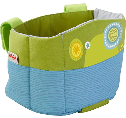 HABA Puppen-Fahrradsitz Sommerwiese, sicherer Sitz für Puppe, Teddy & Kuscheltier, passend für Fahrrad, Schlitten, Roller & Laufrad, einfach zu befestigen mit 3 Klettverschlüssen