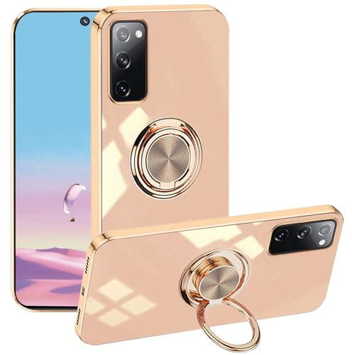 Custodia per Samsung Galaxy S20 FE 5g Silicone Morbido Rosa, Design Lusso per Samsung S20 FE Cover con Anello Supporto Regolabile 360° Case Sottile Leggera (Rosa)