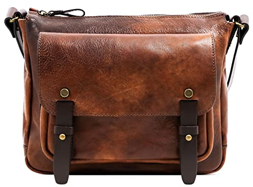 Time Resistance Sacoche à bandoulière en cuir pleine fleur pour hommes et femmes (marron)