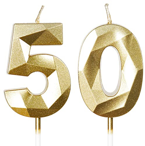 Yiran Geburtstagskerzen Zahlen 50, 5cm Gold Geburtstagskerzen, Kerzen Geburtstag, Geburtstag Kerzen, Tortendeko Geburtstag, Kuchendeko Geburtstag, Geburtstagskerzen für Geburtstagsdeko, Nummer 50
