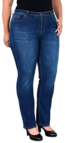 ESRA Damen Jeans Straight High-Waist Große Größen Gerade Schnitt Hose Hoch-Bund Stretch Hoher Bund Übergröße Plussize FG5
