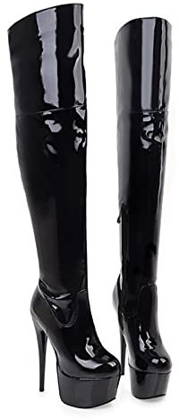 Stivali al Ginocchio con Tacco Alto 15CM Stivali Lunghi con Tacco Fine Nightclub Pole Dance Stivali da Donna,Nero,40 EU