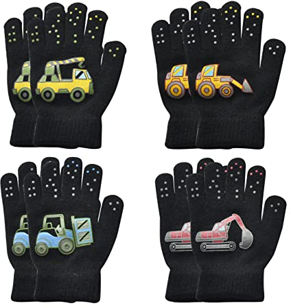 TSHAOUN 4 Paar Kinderhandschuhe,Kids Warm Magic Gloves,Winter Thermal Gloves Full Fingers Kid's Gloves for Age of 5~12 Years Boys Girls. (Schwarz)
