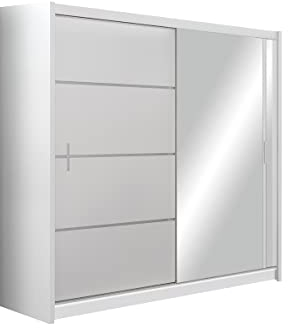Kleiderschrank Vista mit Spiegel 203 cm, Schwebetürenschrank, Garderobeschrank Schlafzimmer; Wohnzimmerschrank; Korpus Schrank Farbe: Weiss; Farbe der Schrankfront: Weiss; Mehrzweckschrank