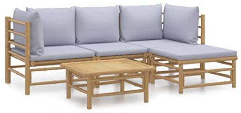 Festnight Bambus Sofa Outdoor Lounge Gartenmöbel Set Holz 5-TLG. Gartenlounge Set Holz Modulares Sofa Bambus Sitzgruppe Bambus Outdoor Lounge Gartenmöbel Bambus Hellgrauen