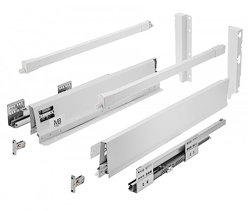 GTV - Modern Box Pro Schubladenschienen I L=450mm H=199mm I Weiss I Schublade mit Leises Schließen I Die Synchronisation des Fahrweges der Führungen I Belastung bis zu 40 kg I PB-MBPRO-KPL450C1