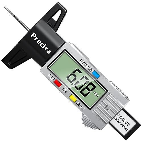 Preciva Reifen Profiltiefenmesser Reifenprofilmesser Auto Tiefenmesser Motorrad Profilmesser Messchieber LCD Display mit Ersatzbatterie, 0-25 mm (silberweiß)