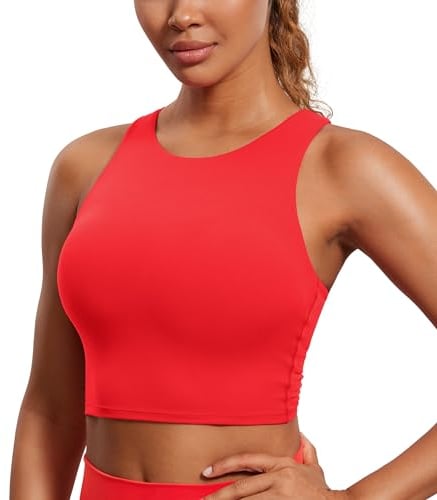 CRZ YOGA Damen Butterluxe Racerback Sport BH Gepolstert Ohne Bügel Crop Tops Longline Yoga Tank Top Fitness Sports Bra Tiefrot 38