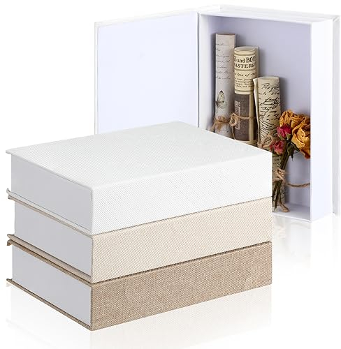 Tioncy Dekorative Bücherboxen, moderne Aufbewahrungsbox aus Leinen, Kunstbücher für Bücherregal, Dekoration, Couchtisch, Buch für Bastelarbeiten, mehrfarbig, 21,6 x 15,5 x 4,6 cm, 3 Stück