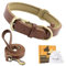 Furry Friends Hundehalsband Leder mit Leine, Gepolstert lederhalsband und Leine Set, Robust, Hundehalsband für den mittleren und kleinen Hund(L- 43-55cm, Braun)