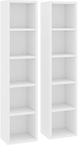 NITCA Scaffali Porta CD 2 pz,Dvd archiviazione Porta Dvd a Colonna Scaffali Porta CD,Mobili,Armadietti e portaoggetti, armadietti per Supporti multimediali,Bianchi 21x16x93,5 cm Legno Multistrato