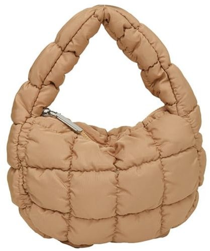 Puffer Bag Damen Mini Gesteppte Süße Bubble Handtasche Halbmond Handgelenk Satchel Y2k Geldbörse, Khaki, Small, modisch