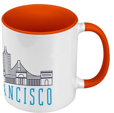 Tasse, hochwertig, Orange – San Francisco Minimalist Travel USA Amerika – Tasse mit Henkel und farbigem Innenfutter