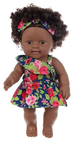 URFEDA Reborn Puppe Schwarze Puppe mit haaren 12 Zoll Afrikanische Puppe für Kinder Lebensechte Weich Realistisches Silikon Baby Puppe Neugeborenes Puppen Mädchen Schwarze Haut Babypuppen Spielzeug