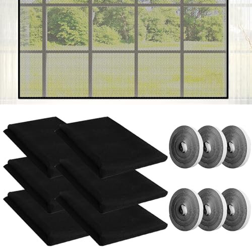 TKGEOUE Zanzariera Finestra 6 Pezzi Zanzariere per Finestre Zanzariere Adesive per Finestre 130x150cm Zanzariera a Prova di Insetti Zanzariera Per Finestra Con 6 Rotoli Di Nastri Autoadesivi .(Nero)