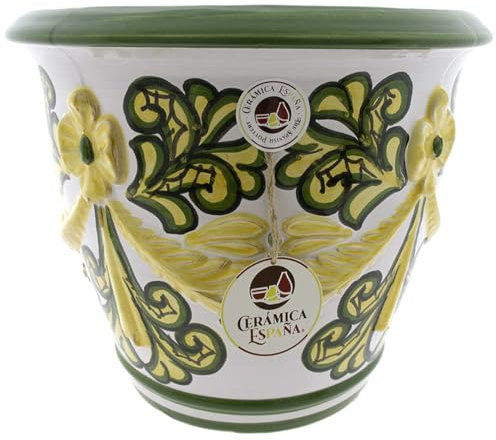 CERÁMICA ESPAÑA | Macetas de Barro Rojo | Macetas Decorativas | Macetas de cerámica | Macetas Exterior | Maceta - Modelo D23 | Decoración 100% Hecho a Mano | 38x38x33 cm