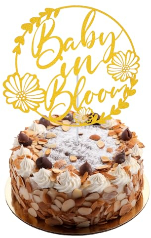Baby in Bloom Cake Topper, Double-Sided Gold Glitter Cake Topper Newborn Gender Reveal Cake Decoration Baby Shower Cake Decorations for Pregnancy Announcement Gender Reveal Party