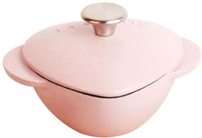 LVYUDS Enameled Cast Iron Dutch Oven, Heart Shape Dual Handles Micro Pressure Cooker Gas Compatible, Braiser for Chefs and Valentine's Day(Pink)