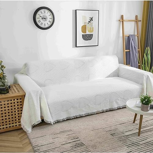 Bishilin Sofabezug 3 Sitzer rutschfest, Überzug Sofa Ecksofa 230x340CM Weiß mit Herz Motiv Couchbezug Katzenschutz Universal