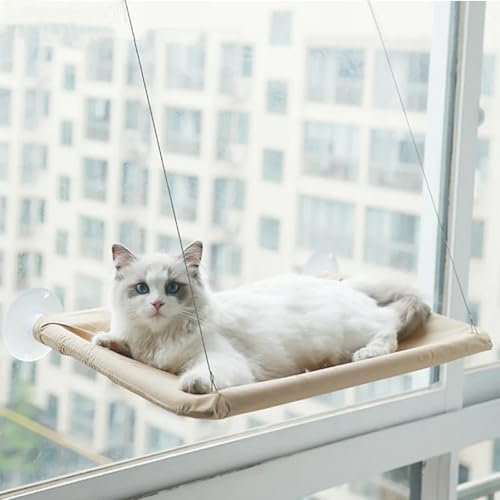 Cat Window Perch - Suction Cup Hammock for Sunbathing, Holds 50 Pounds (Khaki, M)