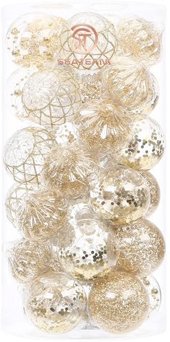 Sea Team 31 Stück sortierte transparente Weihnachtskugeln Ornamente Set, Gold