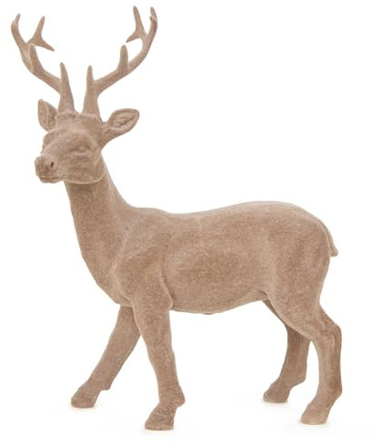 Logbuch-Verlag Hirsch Rentier Figur cremefarben Weihnachtsdekoration Weihnachtsfigur zum Hinstellen 16 x 7,5 x 22,5 cm
