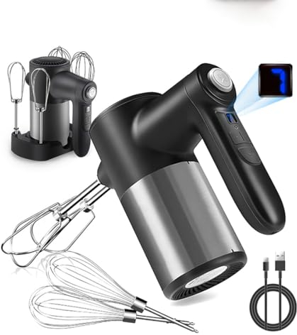 Hand Mixer, Electric Cordless Food Mixer for Baking with 7 Self-Controlled Speeds with Slow Start Function, 2 Stainless Steel Beaters, 2 Dough Hooks, Eject Button, Kitchen Mixer black