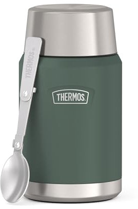 Thermos ICON Food Jar 0,71 l, grün/forest mat, Speisegefäß für Essen 710 ml, doppelwandigem 18/8 Edelstahl, hält warm und kalt, mit klappbarem Löffel, rutschfester Boden, absolut dicht