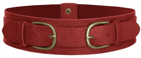 Belle Poque Damen Vintage Elastische Gürtel Ledergürtel Stretch Breiter Gürtel Taillengürtel für Kleid Rot M