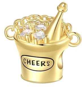 BIZK Goldenes Bier Glas Charm Anhänger für Armband 925 Sterling Silber Charm Bead Pendant für Europäische Armbänder und Halsketten