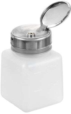 sourcing map Solvent Alcohol Dispenser 120ml(4oz) Nail Polish Remover Push Down Liquid Dispenser Pump Bottle with Stainless Steel Press Head for Acetone Solution, White