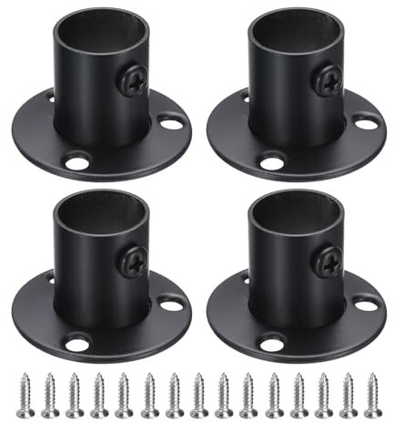 sourcing map 4 Stück Edelstahl-Schrankstangenhalterungen, 1,9 cm Durchmesser, Kleiderschrankhalter für Rohre, Duschvorhangstangenendstützen, Stecknüsse, Flansch mit Schrauben, Schwarz