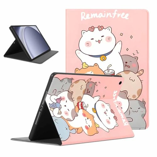 Kueqeay Coque pour Samsung Galaxy Tab A9 8,7 (SM-X110/SM-X115), Aesthetic Chat Motif Design Housse de Protection Léger avec Support Fonction Ultra-Mince PU Transparent Étui à Rabat, Rose