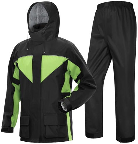 Coutyuyi Regenanzug Herren Motorrad Wasserdicht Atmungsaktiv Regenbekleidung outdoor fahrrad softshellregenjacke(Schwarz + Grün,L)