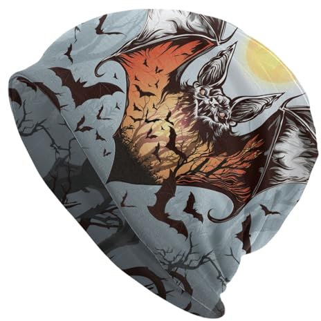 Oudrspo Happy Halloween Devil Bat 1 Happy Halloween Devil Bat Mützen Dünne Beanie Mütze Slouchy Skull Mütze Warme Winter Strickmütze für Männer Frauen