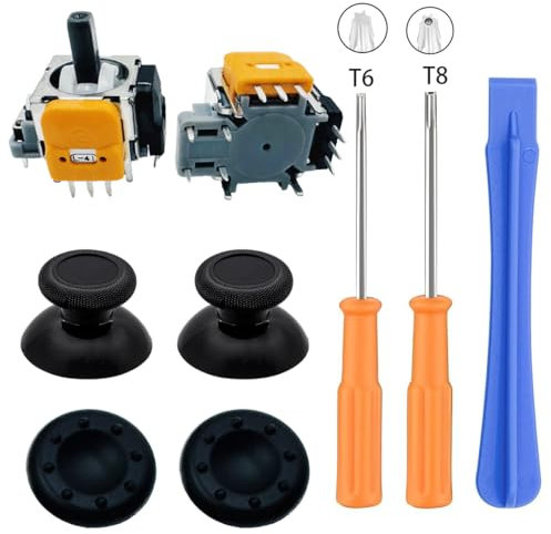 9 in 1 Controller Repair Kit 3D Hall Analog for Xbox Controller, 2PC Analog Joystick Controller Thumbstick with T6 T8 Repair Kit Compatible with Xbox Wireless Controller