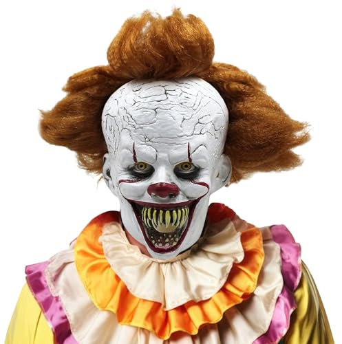 TIANHOO Maschera da Clown Horror Art the Clown Maschera Maschera da Clown Assassino Maschera Viso Pieno in Lattice Maschera di Halloween Realistica per Unisex Adulti Bambini (Joker Resurrected)