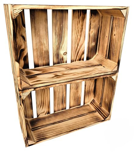 Lermowood Holzkisten Reg 2er Set 25 x 40 x 15cm Geflammt | Dekokisten aus Holz Massive Holzkiste Regalkiste Weinkiste