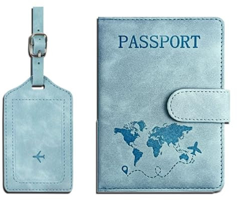 KUKUPOW Porta Passaporto da Viaggio, Custodia per Passaporto in Pelle Italiana con Blocco RFID, Per Carte di Credito, Carte d'identità e Documenti di Viaggio (Blu Chiaro)