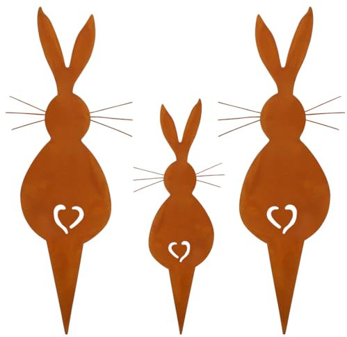 Osterhasen Gartendeko Rost Gartenstecker,3er Osterdeko Garten Hase Rost,Metall Roststecker Hase,Ostern Deko Draußen Rost,Gartendeko Rost für Draußen Frühling