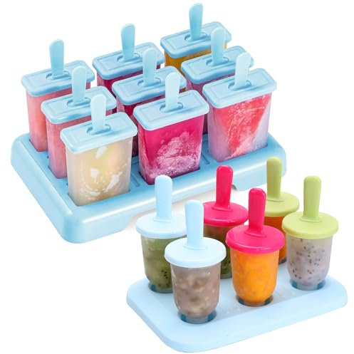 AIBAOBAO Moule Glace, 15 Cavités Moule à Glace Batonnet Réutilisable, Popsicle Mold Bpa Free, Ice Pop Mold Plastique pour DIY Glace Maison, Sorbet, Yoghurt, Jus, Crèmes Glacées (Bleu + Coloré)