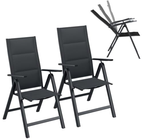 STEELSØN Gartenstuhl klappbar 2er-Set Alaris, Hochlehner mit Armlehne Klassisch Komfort Campingstuhl, 6-Fach verstellbare Rückenlehne, Anthrazit