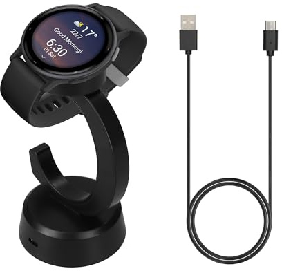 kwmobile Caricatore Compatibile con Garmin Vivoactive 6 / Vivoactive 5 / Forerunner 55 255 165 965 Smartwatch - Cavo USB 100 cm e Stazione di Ricarica Smart Watch - nero