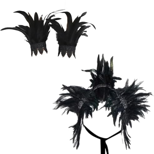 MUNSKT - Collar de plumas, pulsera de plumas, cuello y chal, disfraz de Halloween, pluma, hombro, para mujer, gargantilla para foto y fiesta
