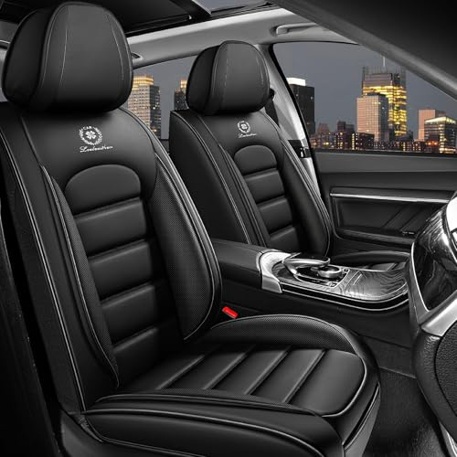 NewYYY Autositzbezüge für Volkswagen VW Polo 2000-2025, Nappaleder, Komplettes Sitzbezug-Set, wasserdichte Kissen, Vollständige Abdeckung, Sitzschoner (Schwarz, 5 Sitze Standard)